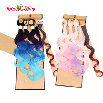 Two Tone Ombre Synthetic body wave Hair Weft With Closure And Clip Hair Rainbow Synthetic Body Wave Hair 4 Bundles Ombre Brown